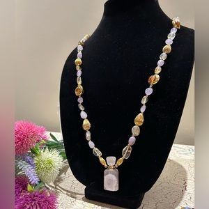 White agate stone with citrine necklace with bottle pendant 💕